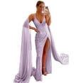 thumbnail image 3 of Vestidos largos de fiesta de lentejuelas de sirena brillantes para mujer, con abertura alta, cuello en V, tirantes finos con purpurina, vestidos formales de fiesta de noche, 3 of 5
