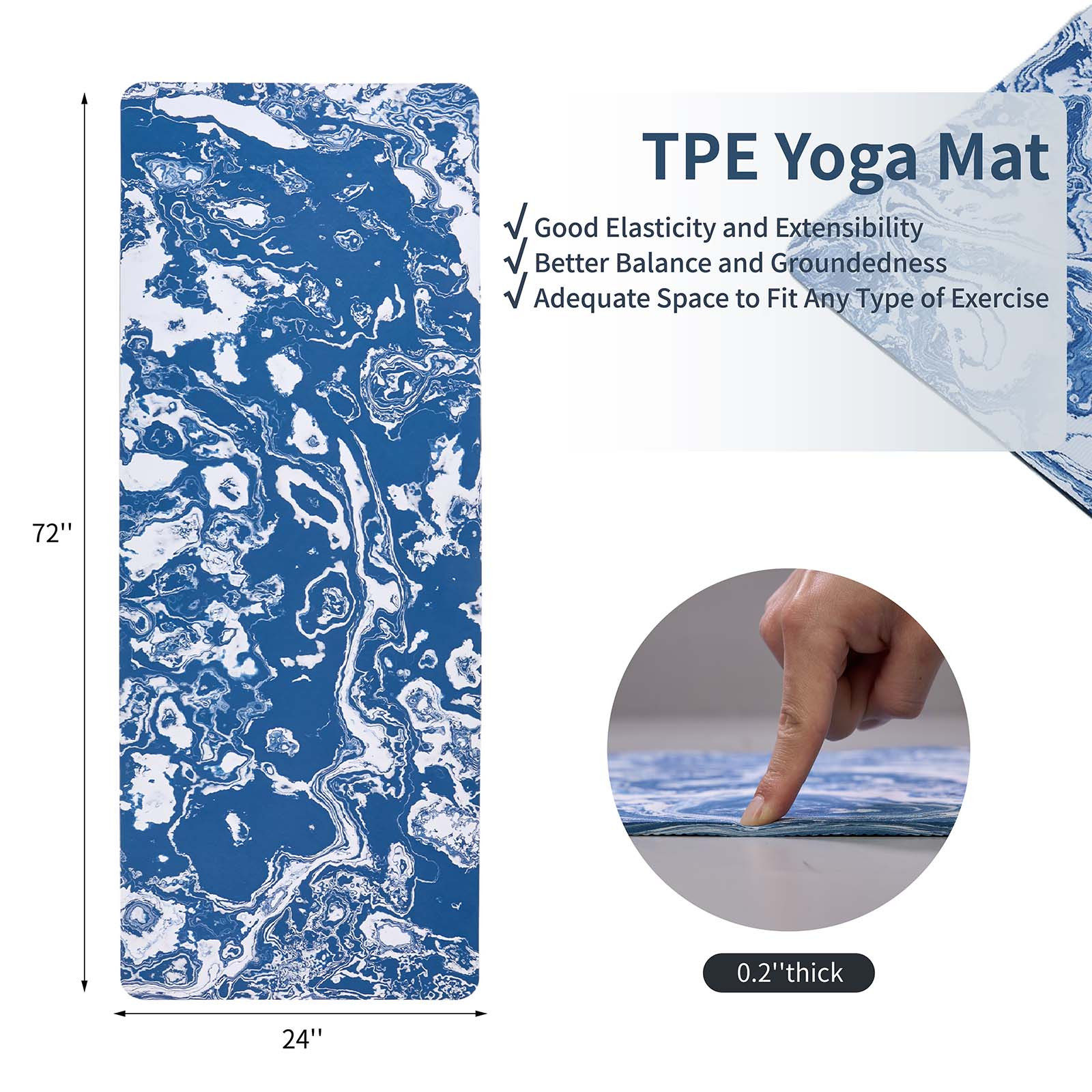 Extra Thick Non-Slip Yoga Mat for Women - 72x24 Inch TPE Exercise Mat with Grip Technology, Portable Workout Mat for Pilates, Home Fitness, and Floor Exercises