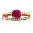 thumbnail image 2 of Gem Stone King 18K Rose Gold Plated Silver Red Created Ruby Engagement Engagement Ring for Women (1.19 Cttw, Gemstone July Birthstone, Round 6MM, Size 6), 2 of 3