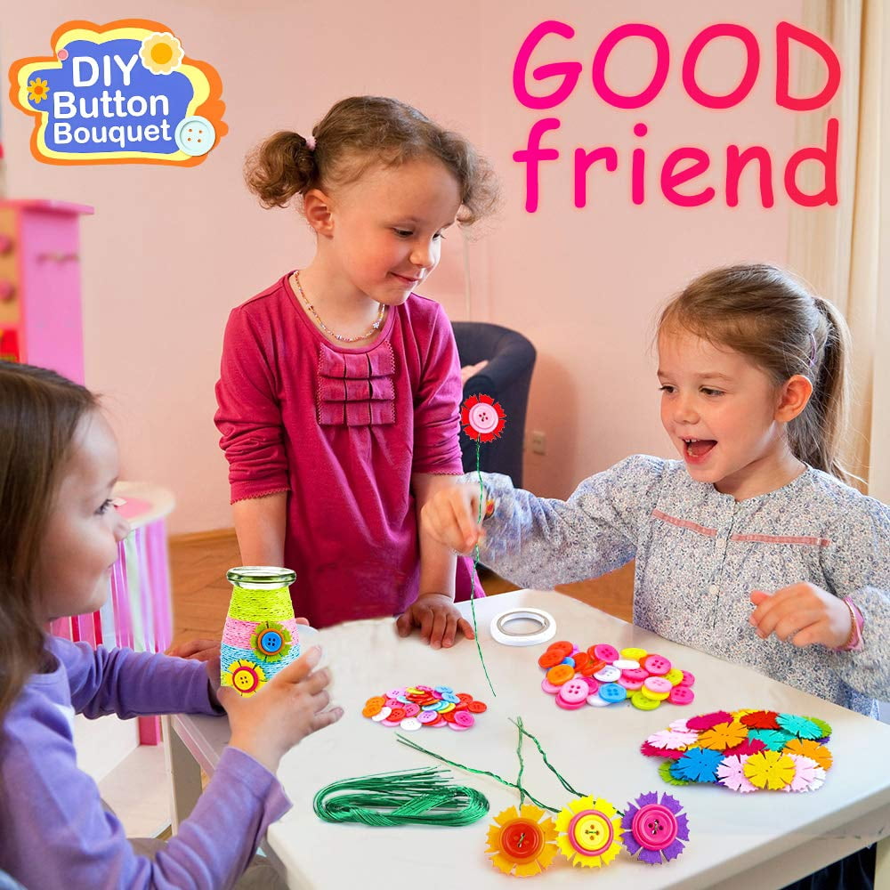 Kit Créatif Bouquet De Fleurs En Feltre Pour Enfants – Plus De 300 Pièces, Vases En Verre Inclus, DIY Dès 3 Ans