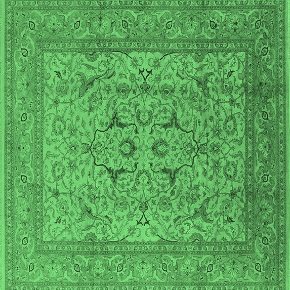 Ahgly Company Machine Washable Indoor Square Oriental Emerald Green Industrial Area Rugs, 5' Square