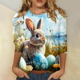 thumbnail image 2 of Women's Casual Easter Print O-Neck Loose 3/4 Sleeve Cropped T-Shirt Top Sky Blue XL, 2 of 4