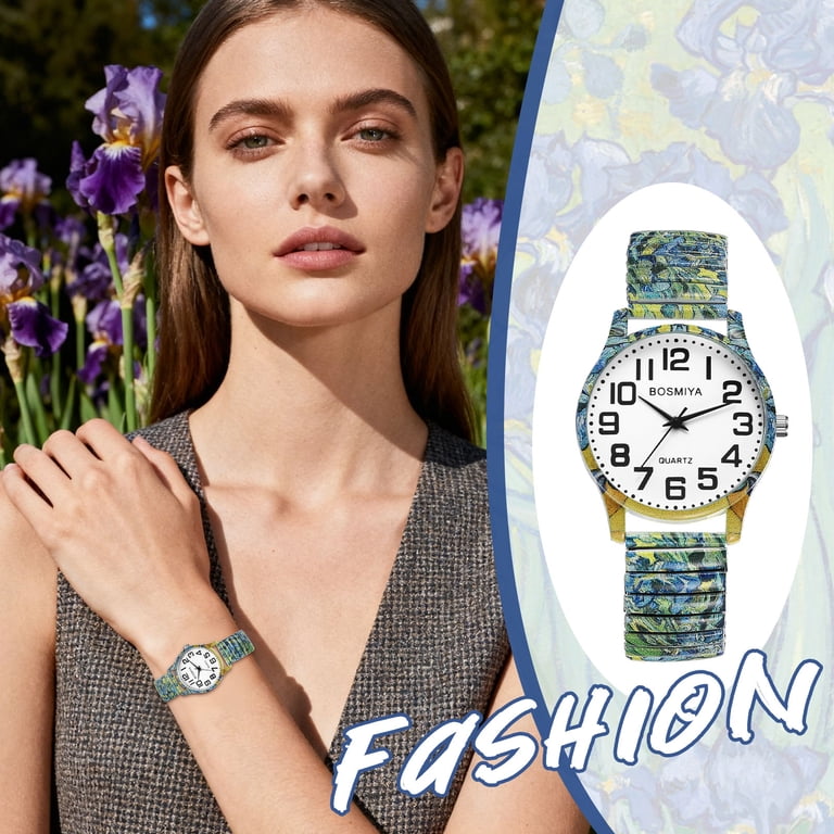 Vintage Floral Elastic Stretch Band Watch - Analog Quartz Casual Ladies Avaner Stretch Band Watches for Women: Bohemia Flower Easy  main image 4