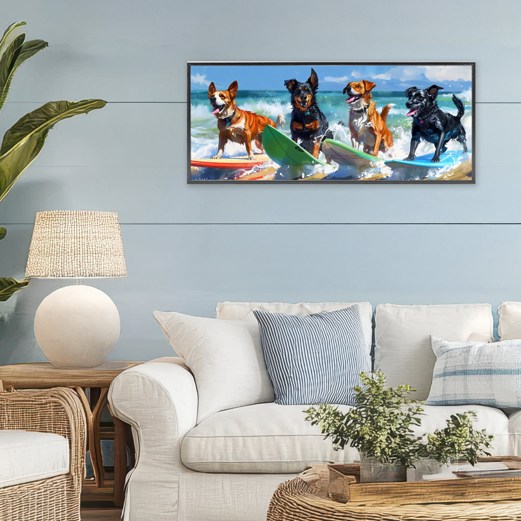 Stupell Industries Dogs on Surfboards Summer Fun Black Framed Giclee Art, design by Creative Studio
