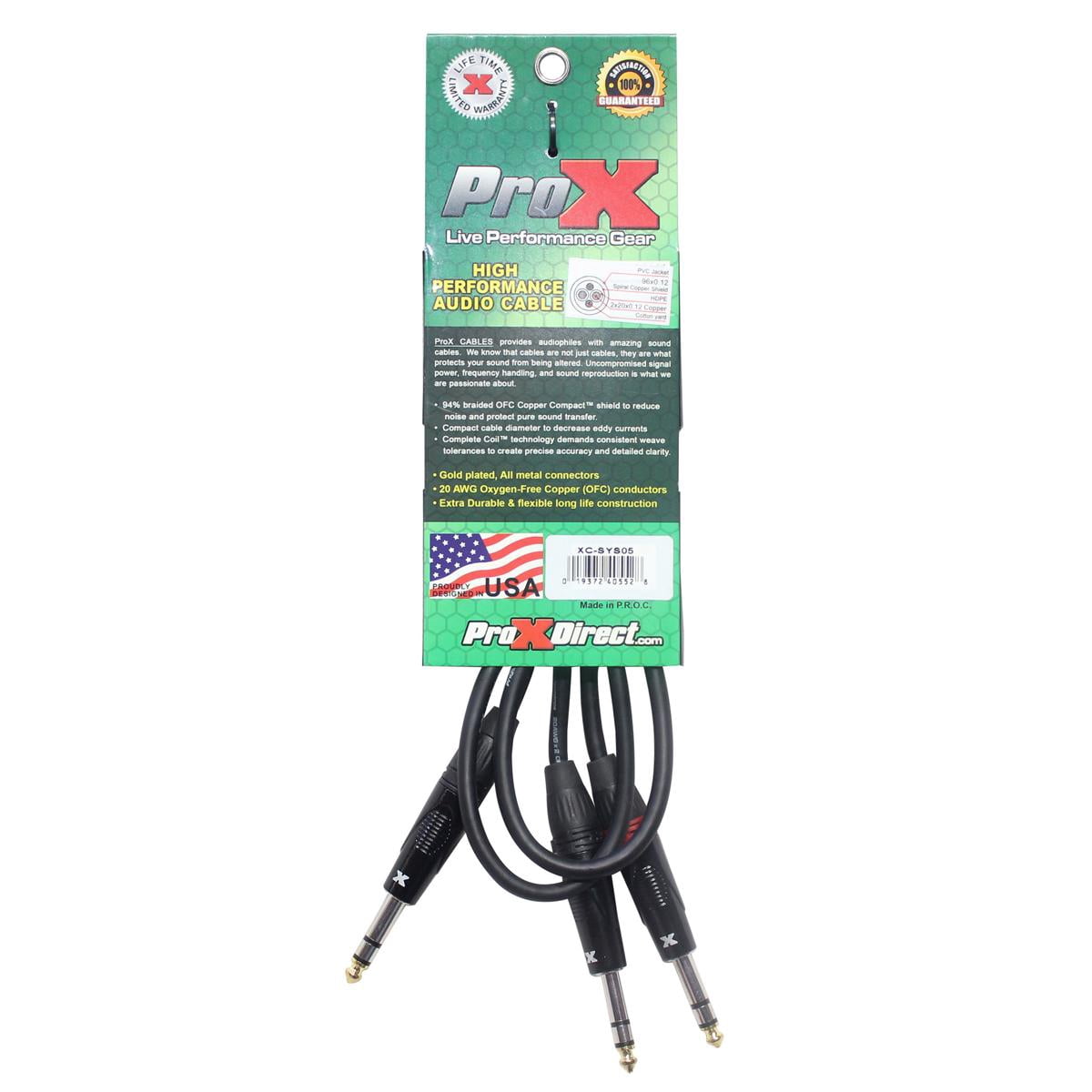 ProX XC-SYS05 5' 1/4" TRS-M to Dual 1/4" TRS-M High Performance Audio Cable