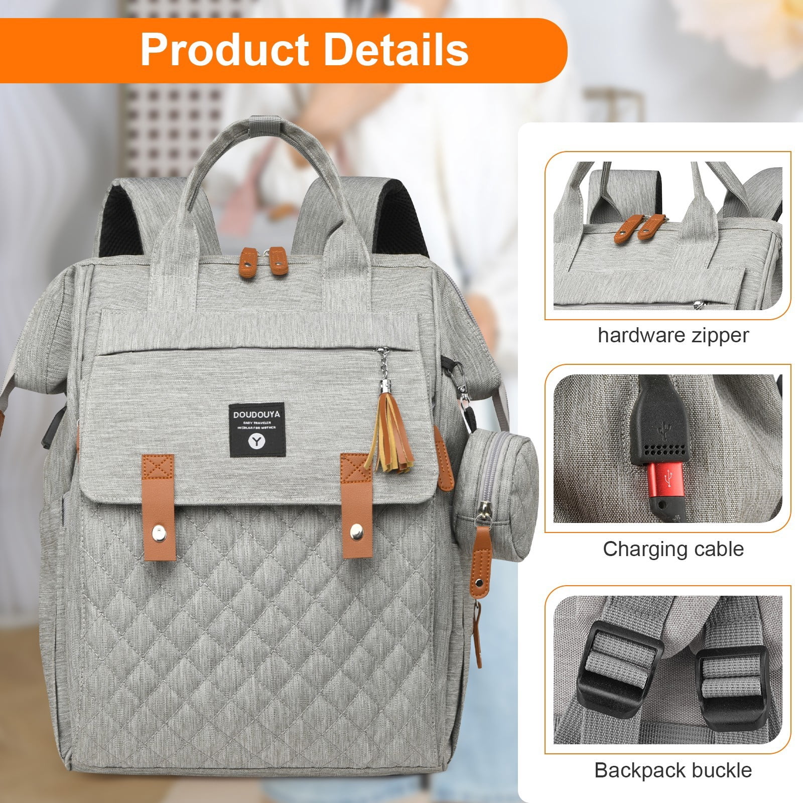 TOPCHANCES Diaper Bag Backpack, Multifunctional Baby Bag with Changing Station, 45L Large Capacity Baby Diaper Bags for Outdoor Travel (Gray)