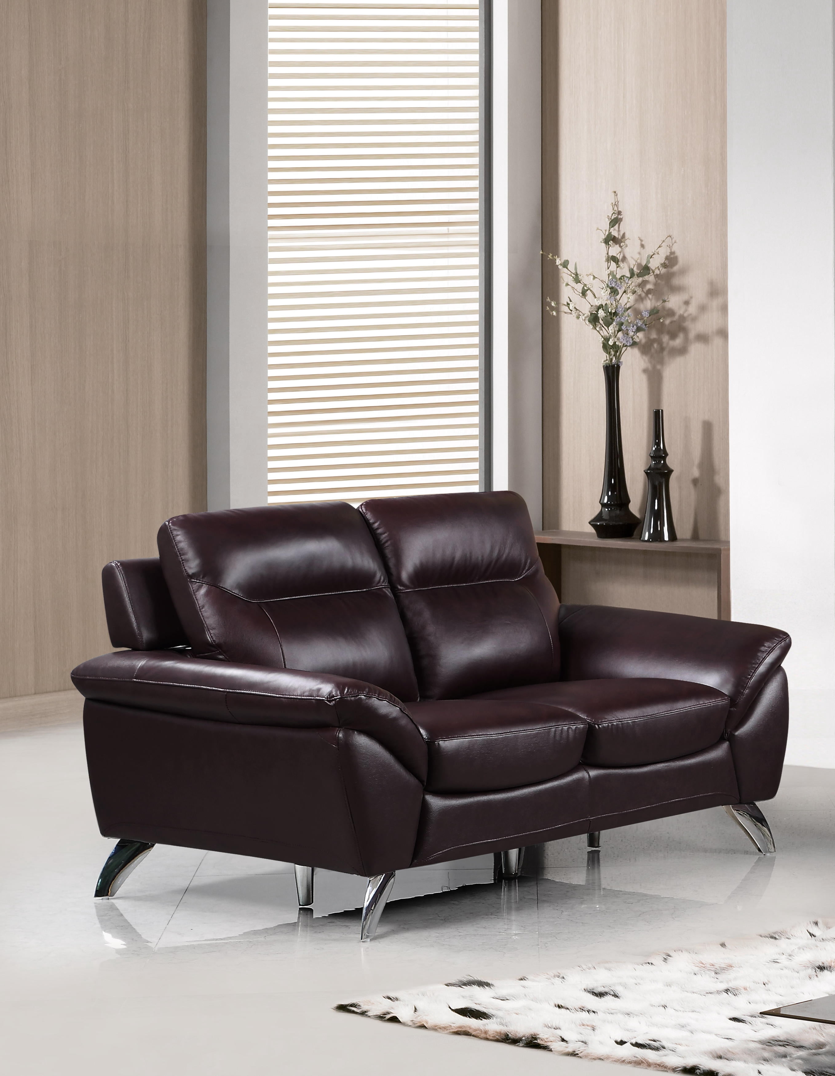 Cortesi Home Contemporary Madison Genuine Leather Loveseat, Deep Merlot ...
