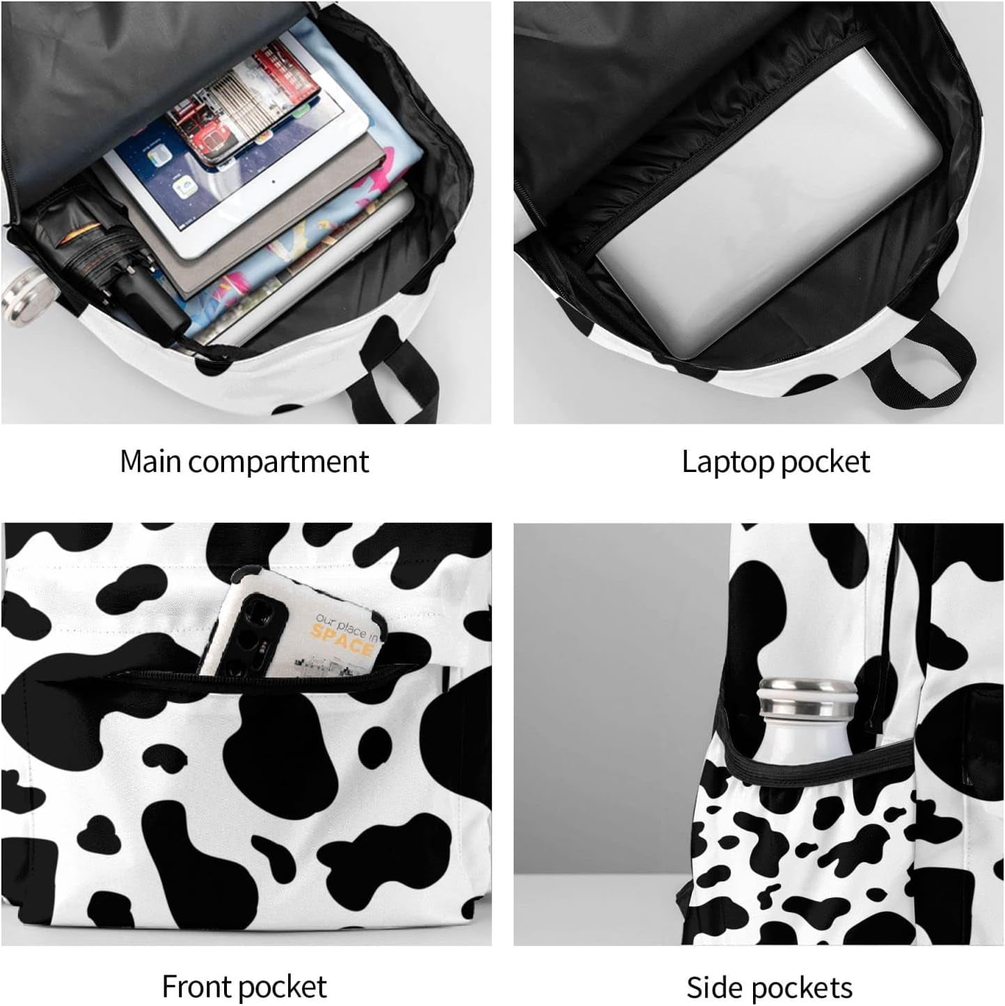 CROPD Cow Print Backpacks School Laptop Computer Backpack Book Bag Travel Hiking Camping Daypack