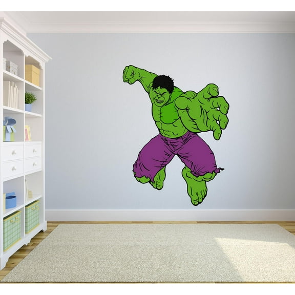 The Hulk The Avengers Cartoon Character Wall Decal Vinyl Sticker Art Home Decor Sticker Vinyl Mural Baby Kids Room Bedroom Nursery Kindergarten School House Wall Art Design Peel and Stick 20x12 inch