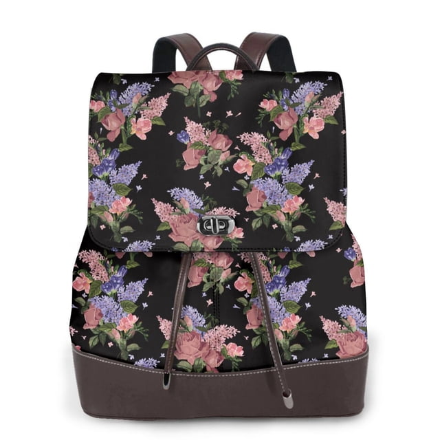Xecao Bouquet Pattern Women's Leather Backpack for School, Work, Travel - Stylish PU Leather, Spacious Design, Zipper Closure