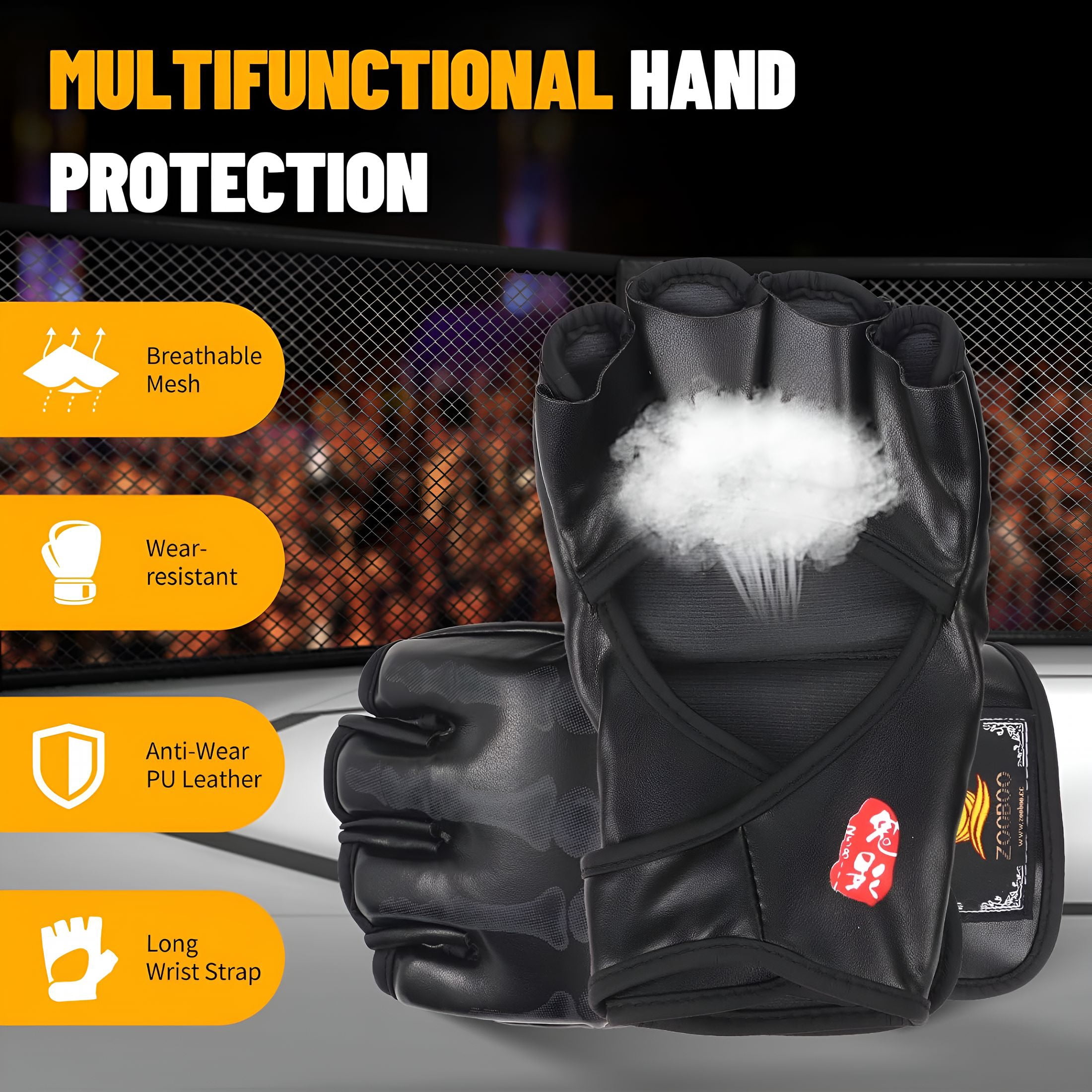 BESTSKY Gloves,Half-Finger Boxing Fight Gloves Mma Mitts with Adjustable Wrist Band for Sanda Sparring Punching Bag Training (One Size Fits Most)