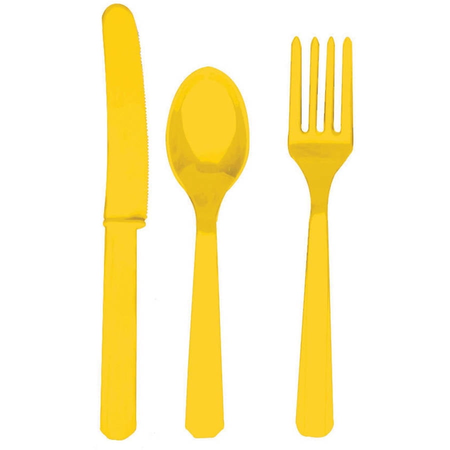 Yellow Sunshine Forks, Knives and Spoons, 8pk