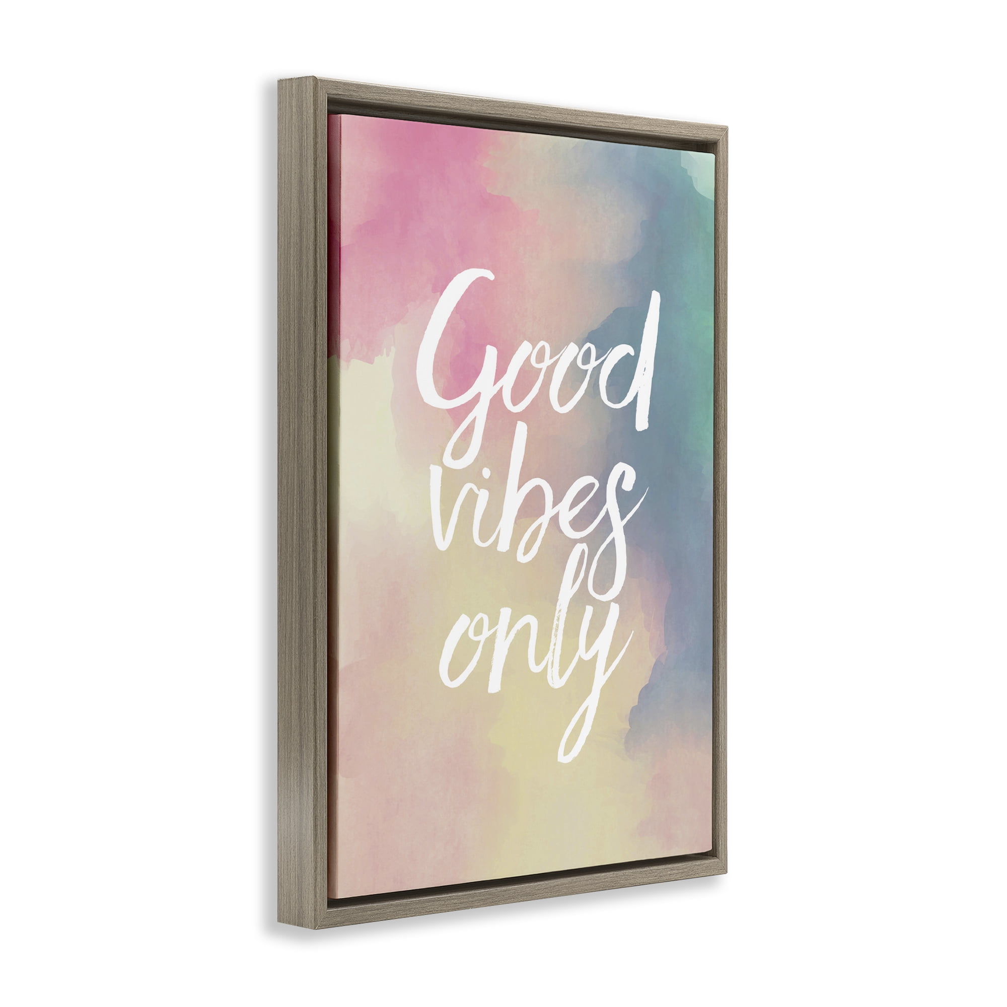 Stupell Industries Good Vibes Only Ombre Typography Painting Brown Floater Framed Art Print Wall Art, 17 x 25