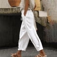 thumbnail image 2 of Women's Pants Fashion Casual Pants For Women Cotton And Linen Spring Pants Solid Color Casual Daily Side Pocket Elastic Waist Pants, 2 of 4