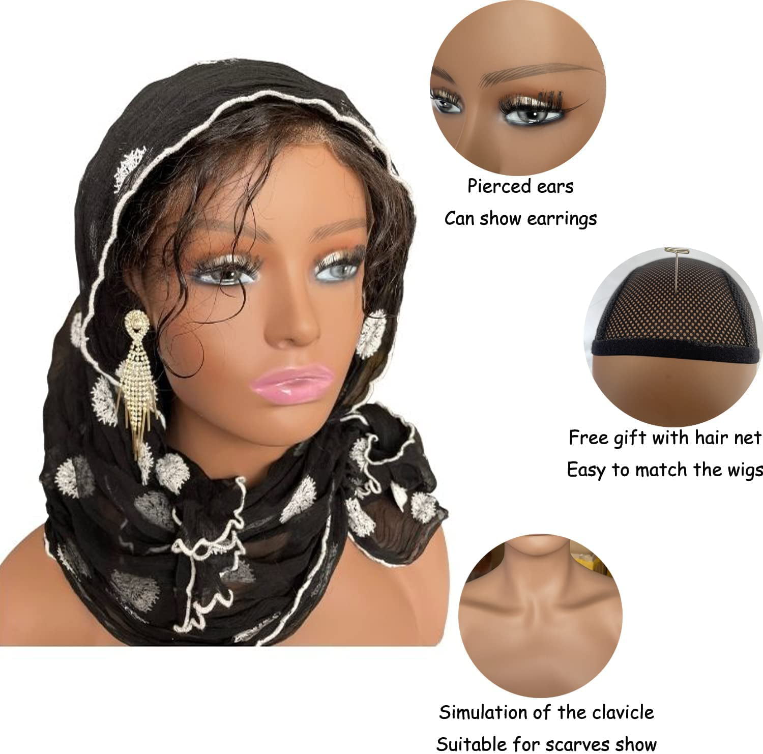 PVC Pierceable Black Woman Mannequin Head Wig Head Mannequin Mold