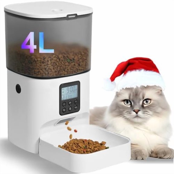 Automatic Cat Feeder, 4L Cat Food Dispenser with 10s Voice Recorder, Pet Feeder up to 8 Meals per Day, Timed Dog Feeder with Dry Food Sealed Ring 4.0 L,Jade white