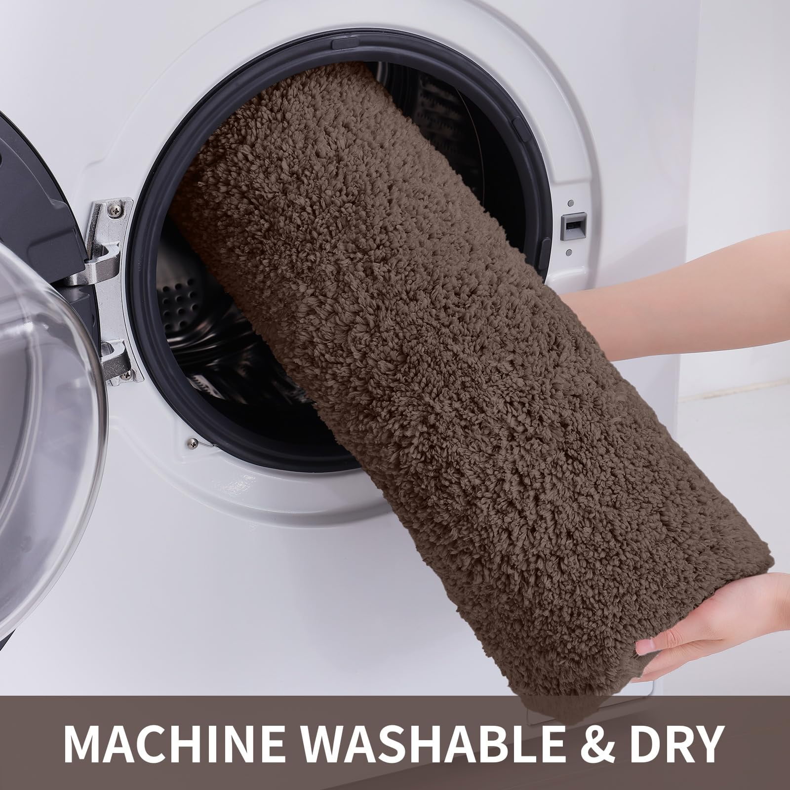 Smiry Microfiber Bathroom Rugs 2 Piece Set, Soft Non-Slip Absorbent Bath Mat And U-Shaped Toilet Contour Rug (24"x20"+30"x20", Brown)