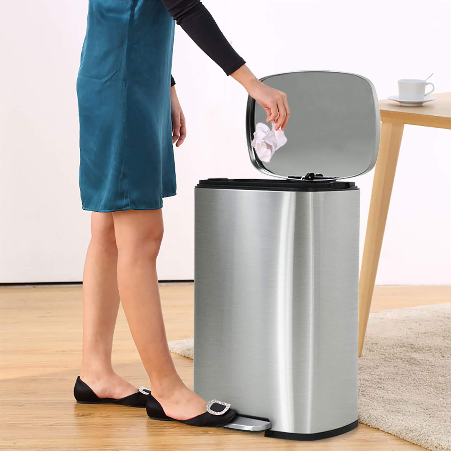 FDW 13 Gallon/50 Liter Gentle Open and Close for Kitchen Trash Can,Stainless Steel - image 3 of 7