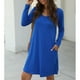 thumbnail image 4 of Vestido con cuello en V para mujer Vestido casual de color puro Bolsillos laterales elegantes Vestido de manga larga Azul S, 4 of 7