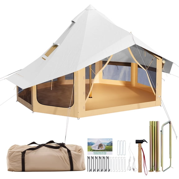 Jocisland Canvas Bell Yurt Tents for Camping, Waterproof Glamping Tent with Stove Jack, Spacious Family Shelter for Outdoor, Camping, 3-4 Person