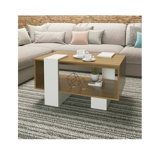 Mesa de Centro Estilo Moderno Color Almendra-Blanco