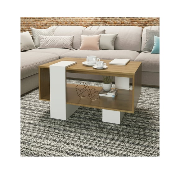 Mesa de Centro Estilo Moderno Color Almendra-Blanco