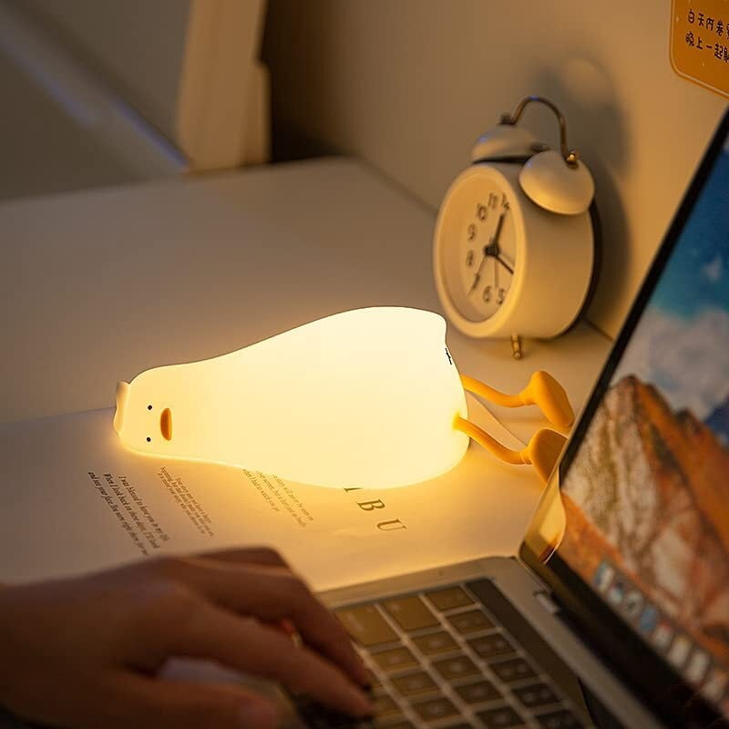 LED Lying Flat Duck Night Light, 3 Level Dimmable Nursery Nightlight,Cute Lamps Silicone Squishy Light Up Duck,Rechargeable Bedside Touch Lamp for Breastfeeding Toddler Baby Kids Decor
