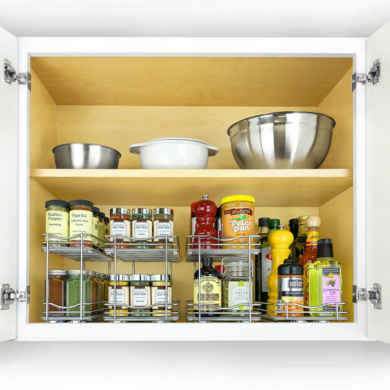Lynk Professional Elite Pull Out Spice Rack Organizer for Cabinet, 4-1/4 in. Wide, Double, Wood-Chrome, Silver