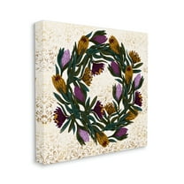 Stupell Industries Wild Thistle Floral Wreath on Regal Gold Pattern, 24 x 24, Designed by Daphne Polselli