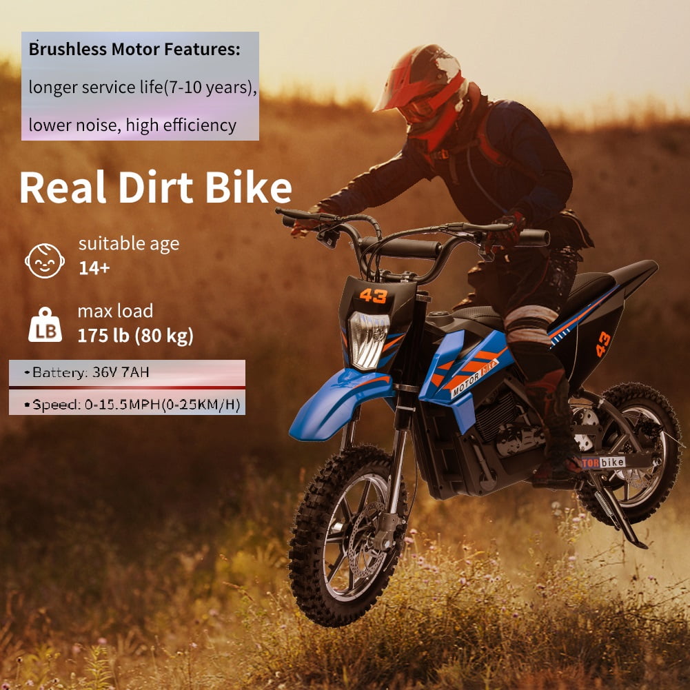 36V Kids Electric Dirt Motorcycle,Kids Ride on Off-Road Motorcycle with LED Headlight, Leather Seat,Front+Back Brake,Up to 15.5MPH,for Kids Ages 14+(Below 175lb)