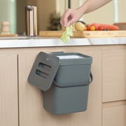 EKO Compost Caddy Kitchen Trash Can, 1.3 Gallon Plastic Rectangular Wall Mount with Lid Garbage Bin, Gray