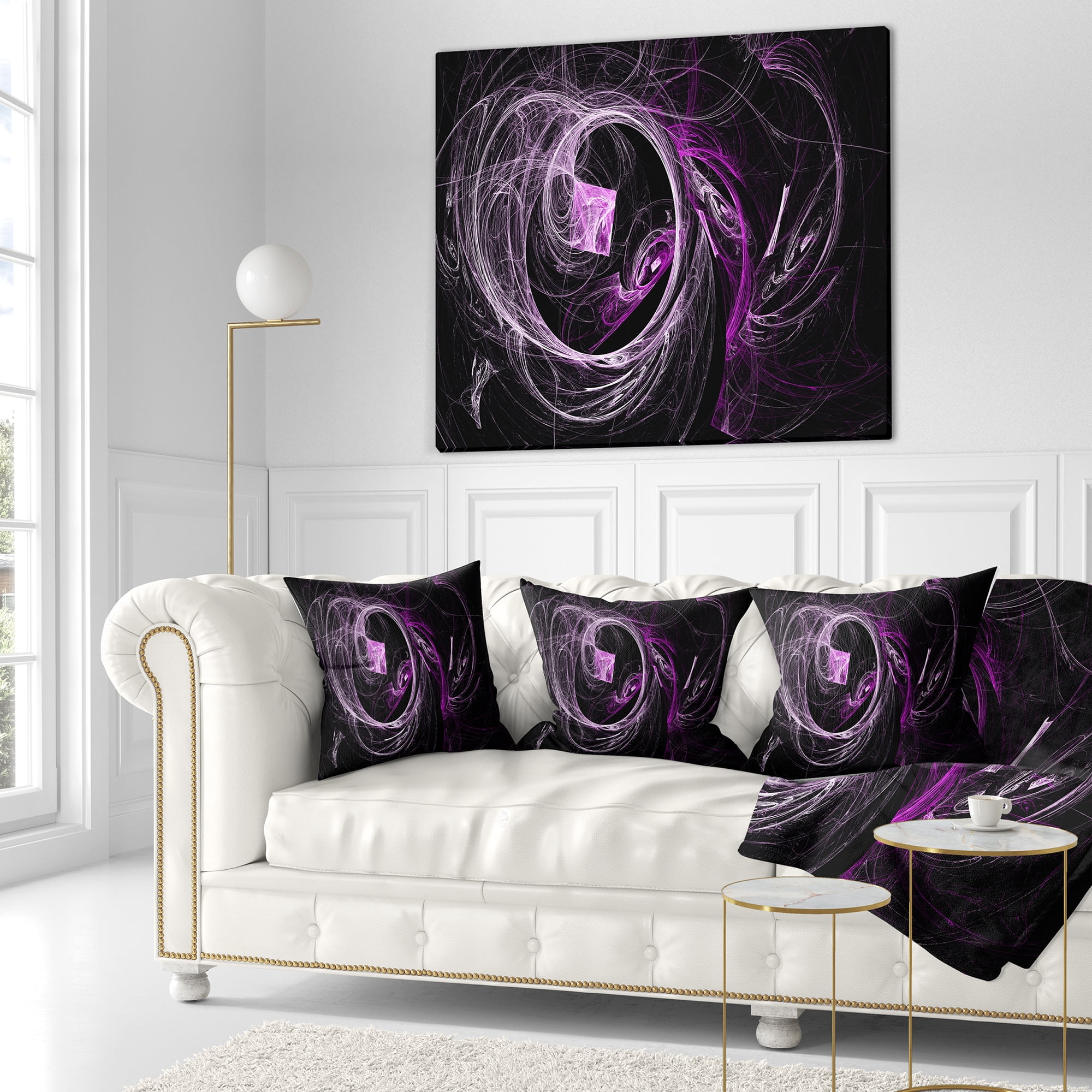 Designart Billowing Smoke Purple in Black - Abstract Throw Pillow - 18x18