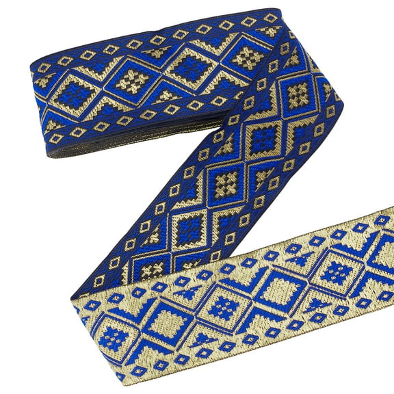 1 Bundle Ethnic Style Polyester Trim Polyester Ribbon For Sewing Decoration Rhombus Pattern Blue 2 inch(50mm) 7.66 Yards(7m)/Bundle