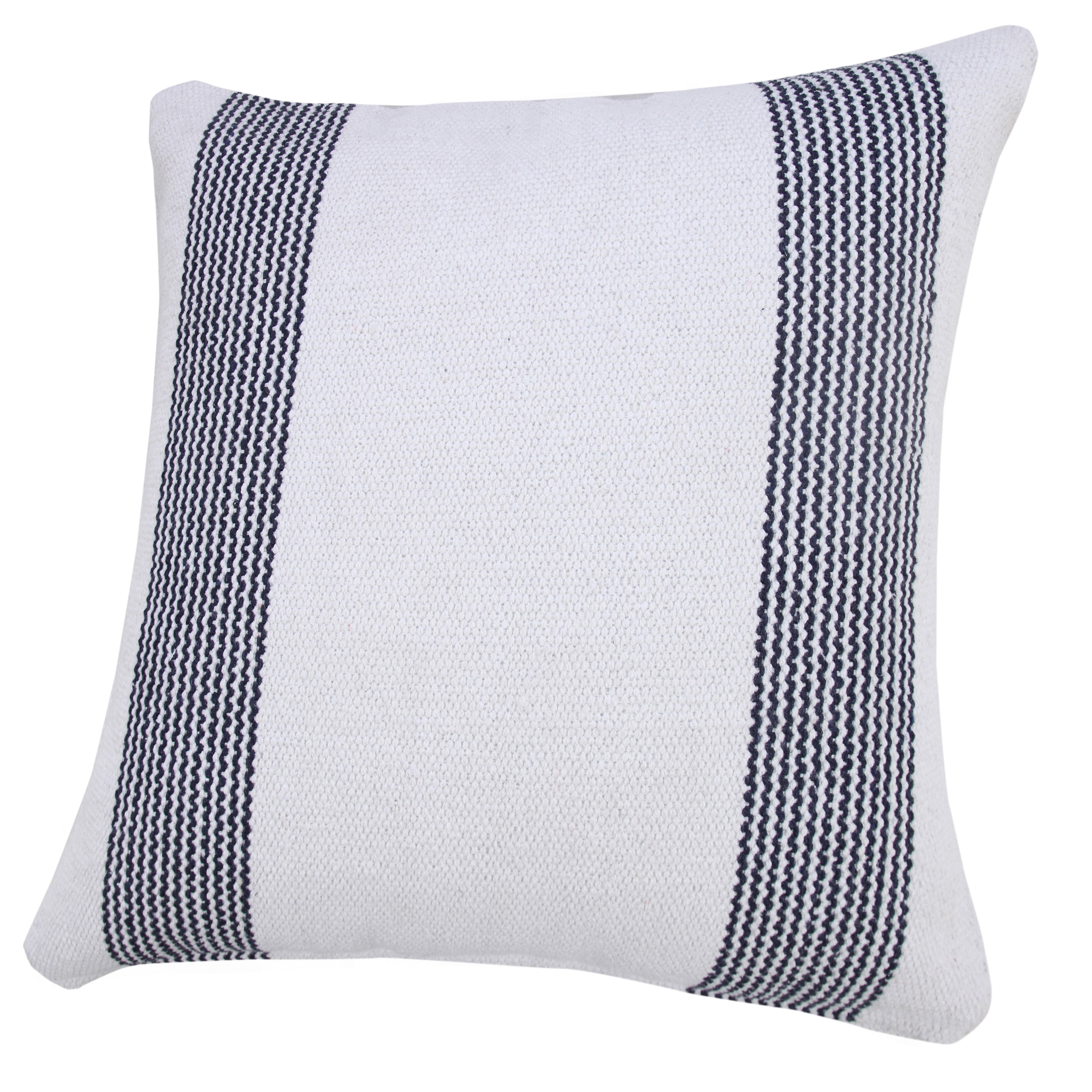 Ox Bay Cassidy Deep Blue/White Striped Cotton Adult Decorative Throw Pillow