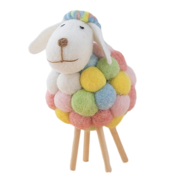 Figura de oveja de fieltro, adorno de mesa, figura de animal de granja, pata de madera, artesanía. Estilo A
