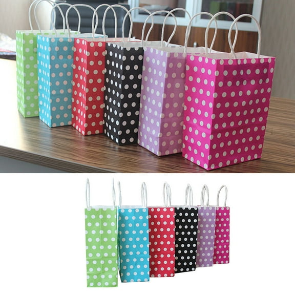 Worgeous 6pcs 21*27*11cm Colorful Portable Paper Gift Bag Lovely Dot Garment Packing Bag Candy Bags Storage Bag for Wedding Birthday Shopping Party