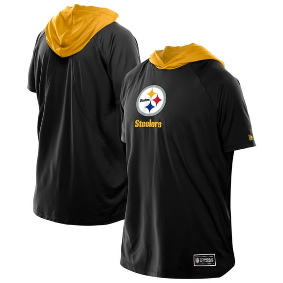 Men's New Era Black Pittsburgh Steelers Combine Authentic Hooded Raglan Short-Sleeve T-Shirt