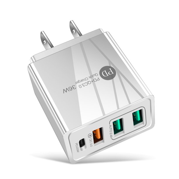 Cargador de teléfono móvil PD20W de 4 A + adaptador de cabezal de carga multipuerto 2.4A3USB