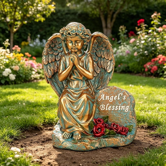 Battery Powered Angel Statue with LED Light Outdoor Decor