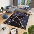 thumbnail image 2 of Abstract Black Blue Area Rug, Poly Design Rug, Geometric Rug, Abstract Rug, Gold Patterned Rug 5x6ft, 2 of 6