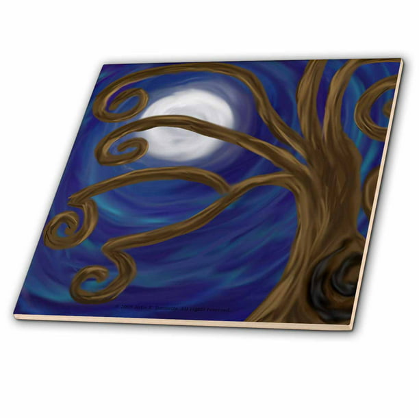 3dRose Spiral  Tree Abstract Moon Night Digital Art 