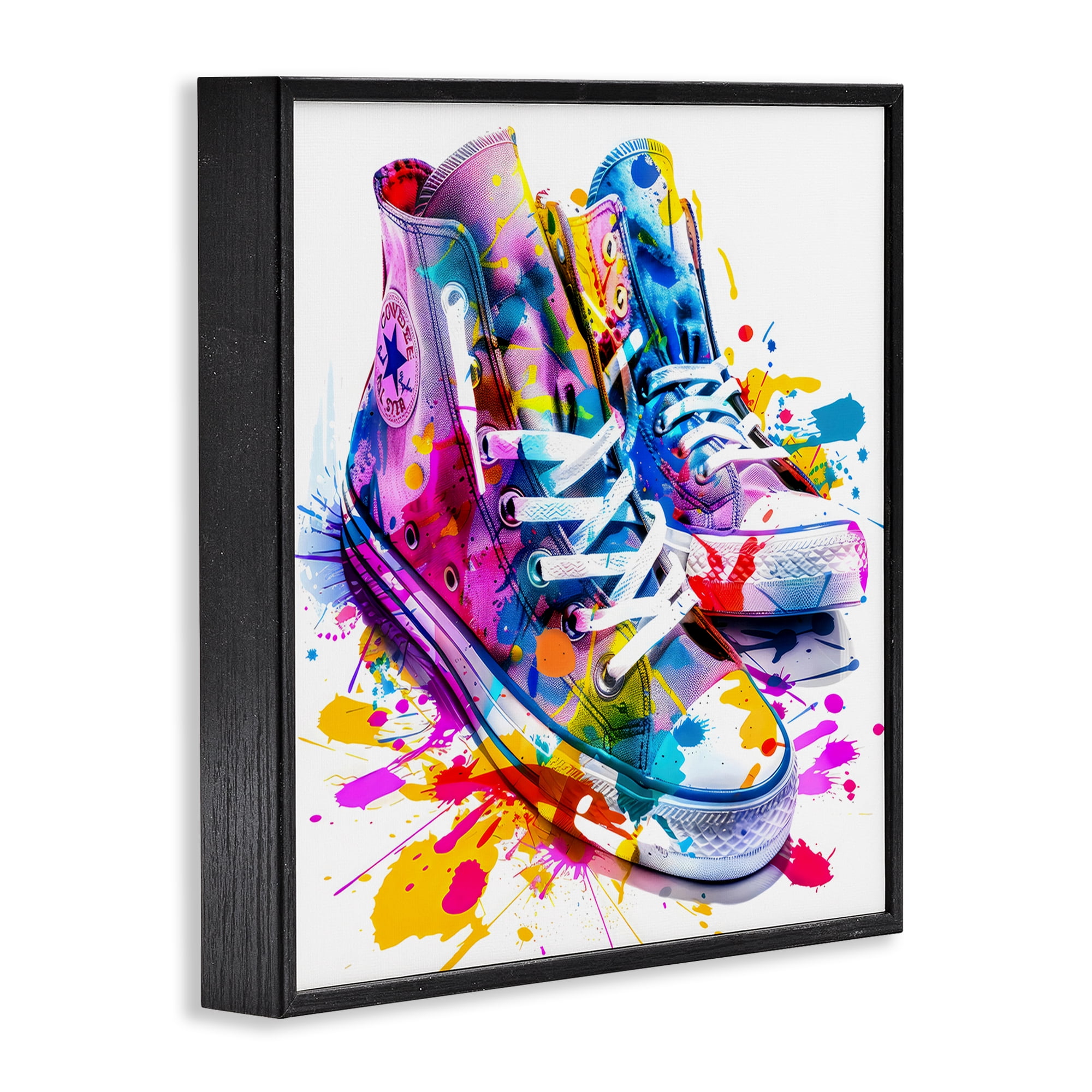 Stupell Industries High Top Sneakers Splash Black Framed Giclee Art, design by Creative Studio