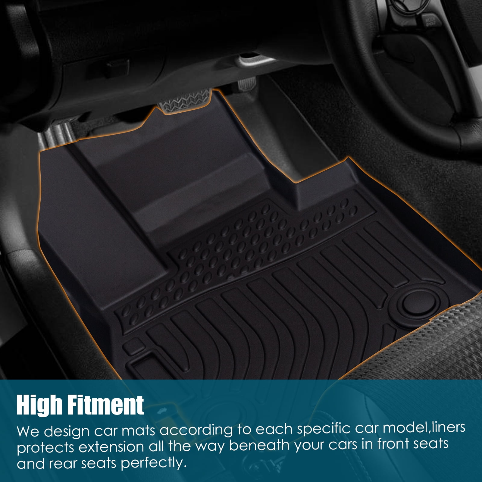 All-Weather Rubber Car Floor - 3-Piece Set Black-Car Floor Mats All-Weather TPE Rubber