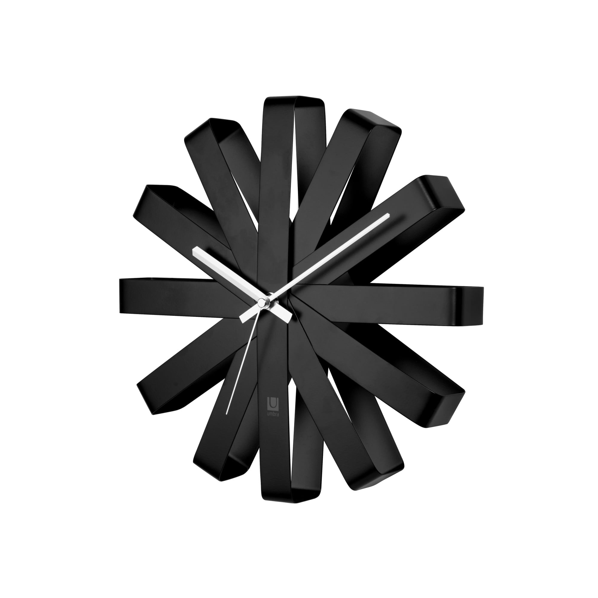 Umbra Ribbon Modern Metal Wall Clock Silent Analog Battery Operated Quartz Movement Black