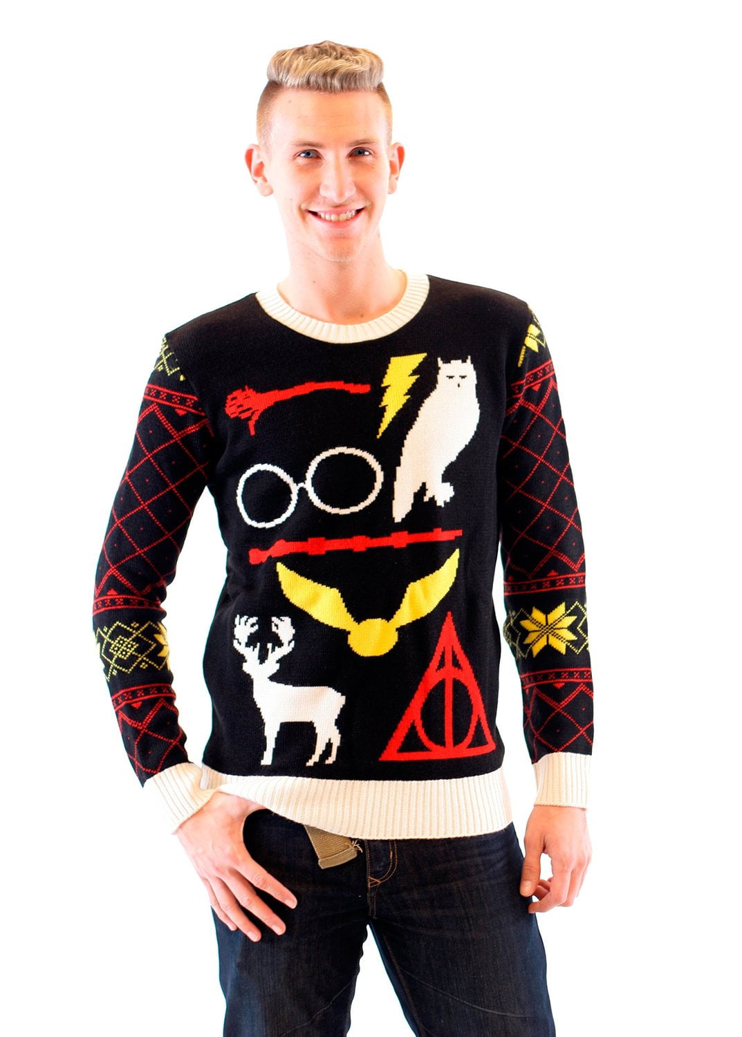 Harry Potter Owl Deathly Hallows Sign Black Ugly Christmas Sweater Walmart