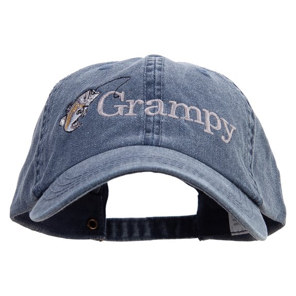 Grampy Fishing Embroidered Big Size Washed Pigment Dyed Cap - Navy XL-3XL