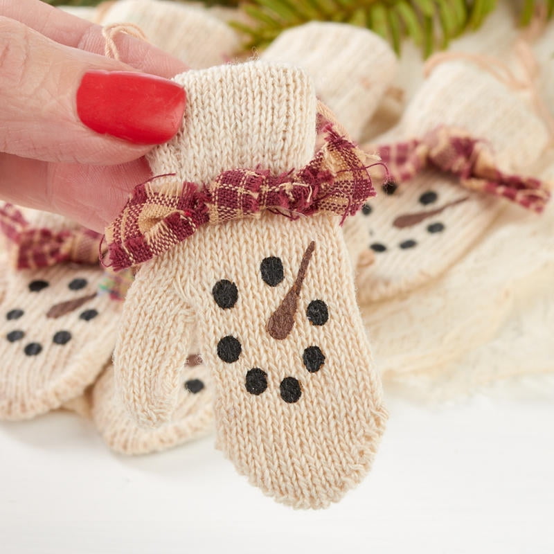 Factory Direct Craft Set of 12 Knitted Snowman Face Mitten Ornaments for Christmas