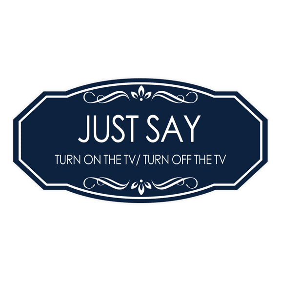 Signs ByLITA Victorian Just Say Turn On The TV / Turn Off The TV Airbnb Sign (Navy Blue / White) - Large