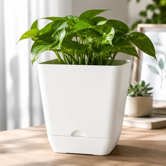 6 Inch White Square Planter Pot, Indoor Outdoor Flower Plant Container