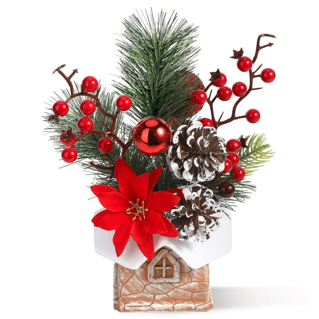 Árbol de Navidad KPX artificial para mesa, tamaño pequeño, con adornos